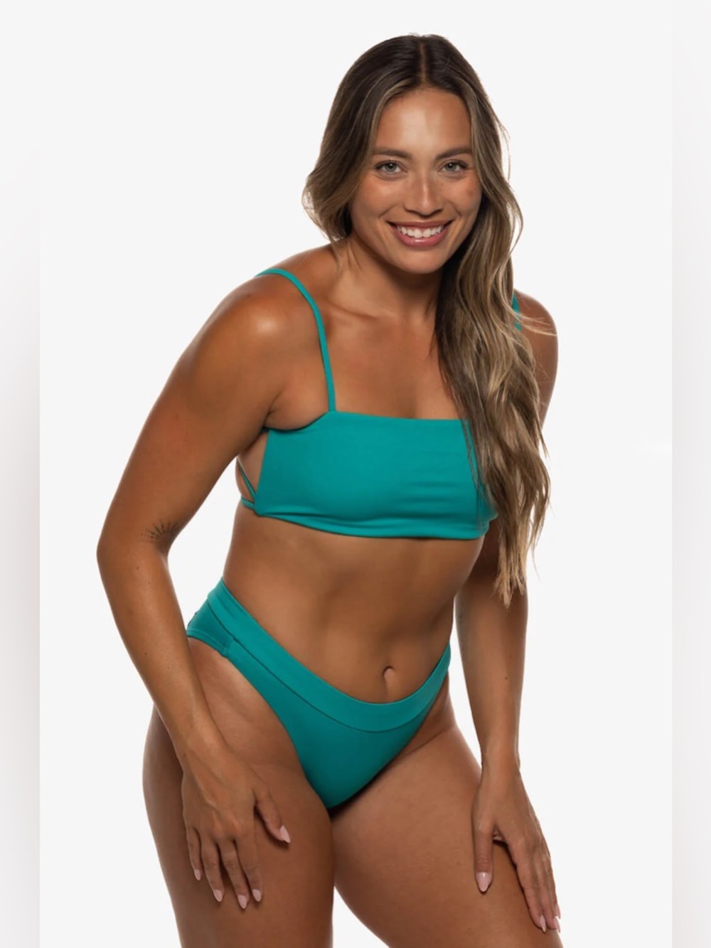 Jolyn | Alanna Bikini Bottom Cheeky Medium Coverage Coast Teal Green Surf New - Picture 6 of 13